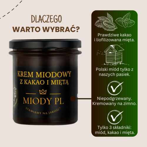 Krem miodowy z kakao i miętą - 430 g