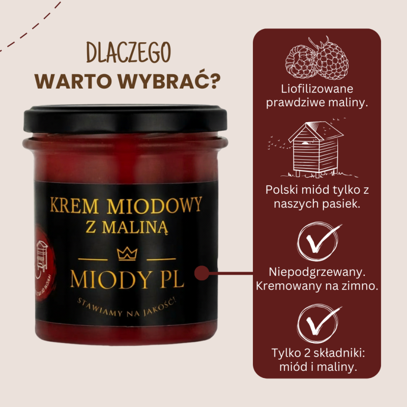 Krem miodowy z maliną - 430 g